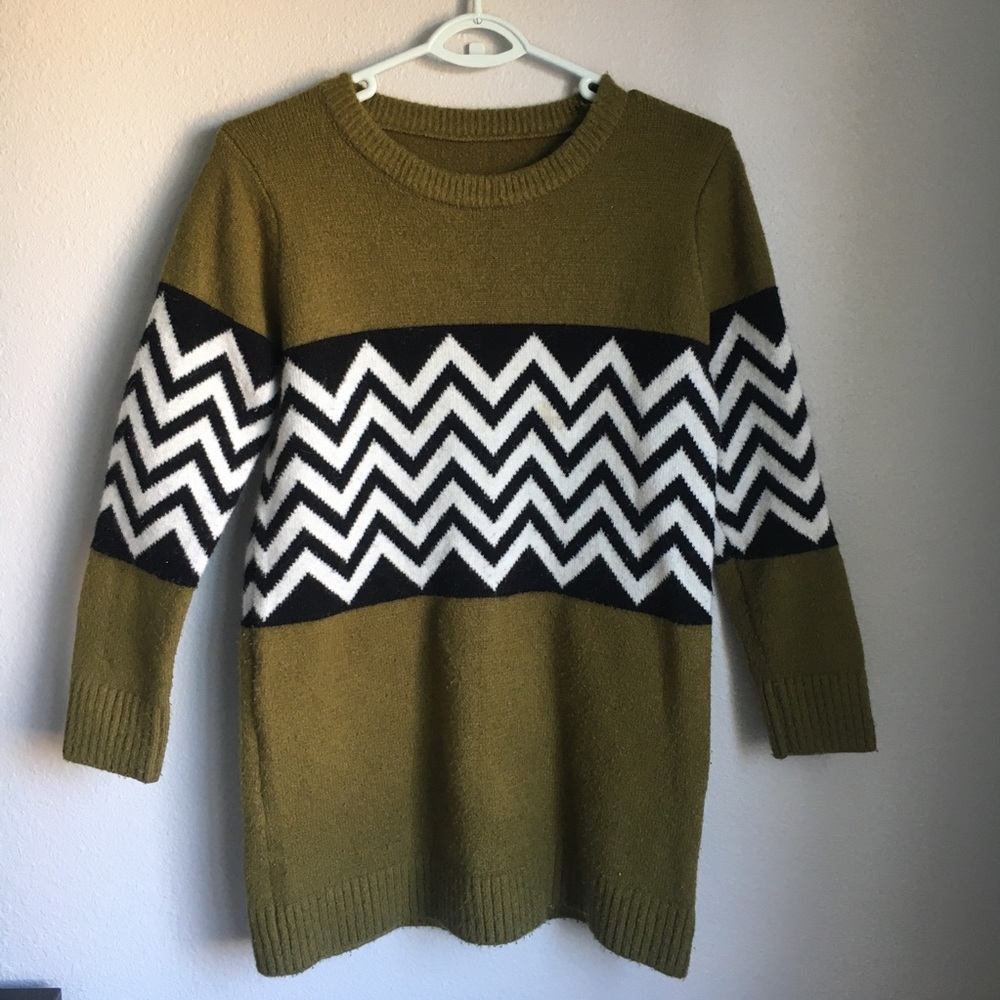 Patterned Olive Sweater Dress